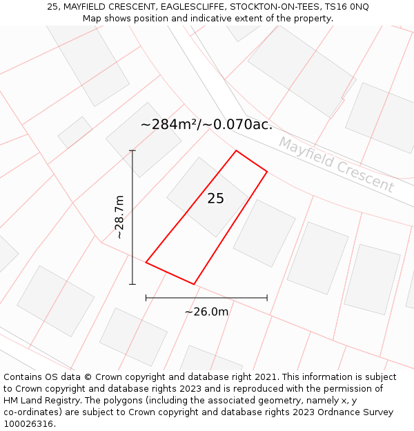 25, MAYFIELD CRESCENT, EAGLESCLIFFE, STOCKTON-ON-TEES, TS16 0NQ: Plot and title map