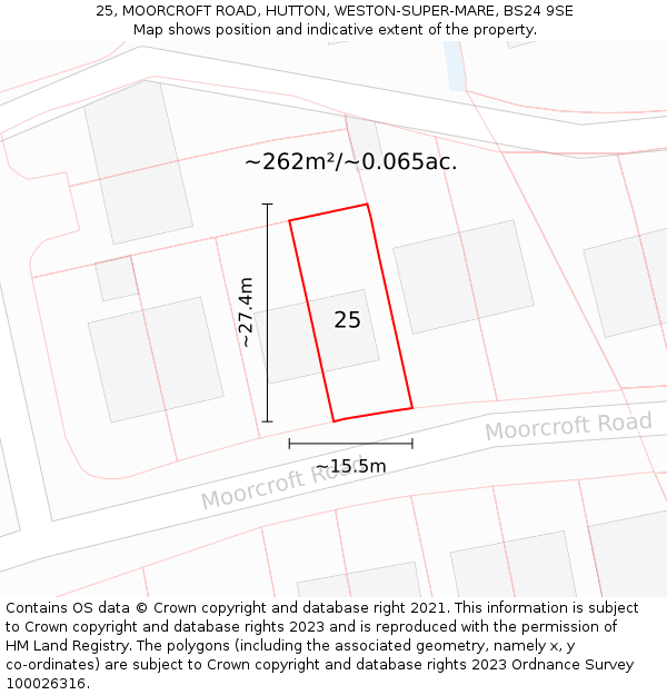 25, MOORCROFT ROAD, HUTTON, WESTON-SUPER-MARE, BS24 9SE: Plot and title map