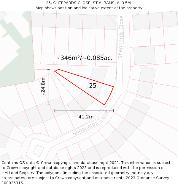 25, SHEPPARDS CLOSE, ST ALBANS, AL3 5AL: Plot and title map