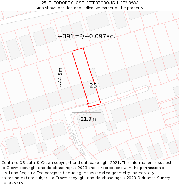 25, THEODORE CLOSE, PETERBOROUGH, PE2 8WW: Plot and title map