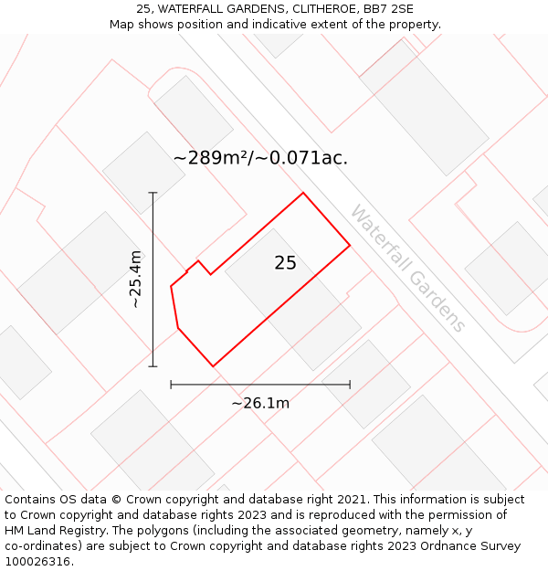 25, WATERFALL GARDENS, CLITHEROE, BB7 2SE: Plot and title map