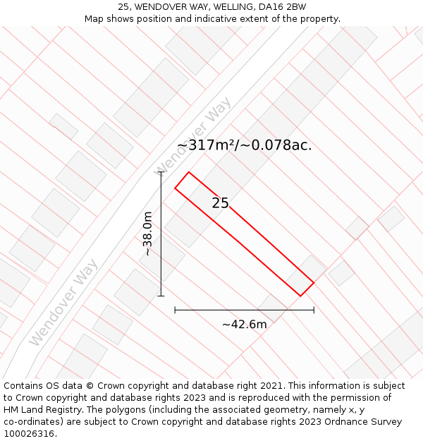 25, WENDOVER WAY, WELLING, DA16 2BW: Plot and title map