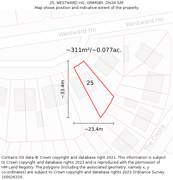 25, WESTWARD HO, GRIMSBY, DN34 5AF: Plot and title map