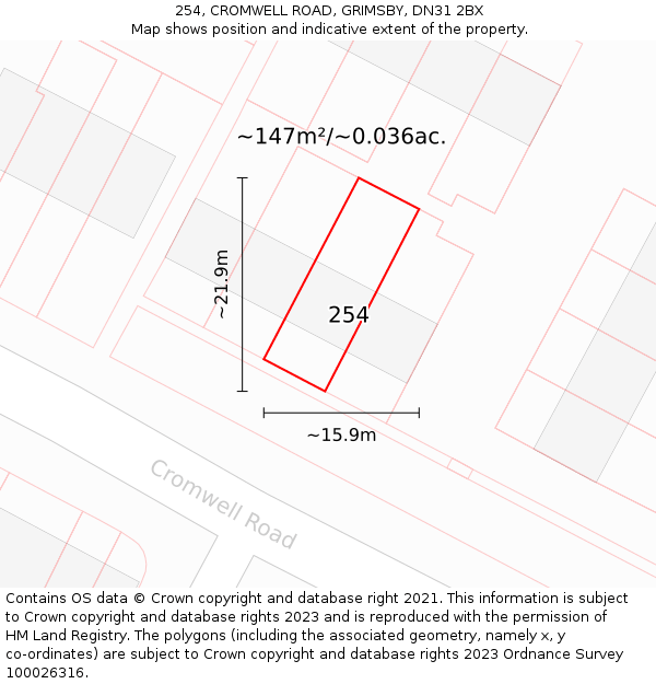 254, CROMWELL ROAD, GRIMSBY, DN31 2BX: Plot and title map
