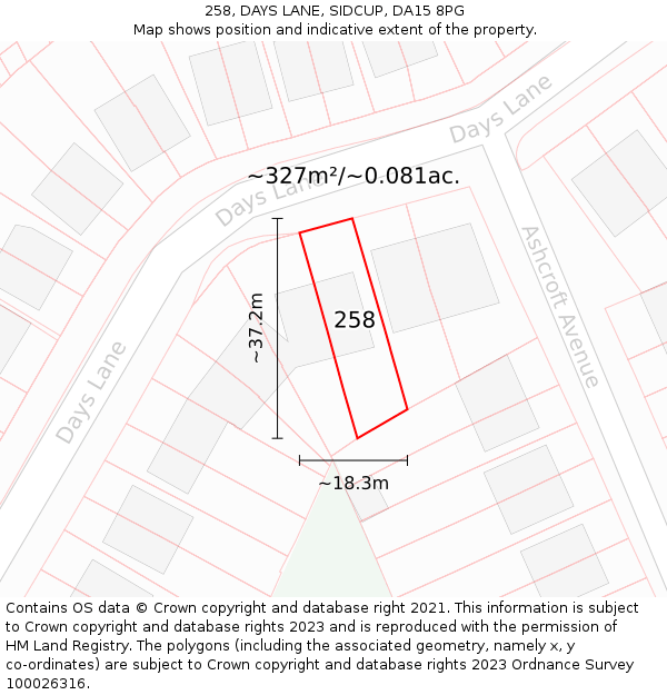 258, DAYS LANE, SIDCUP, DA15 8PG: Plot and title map