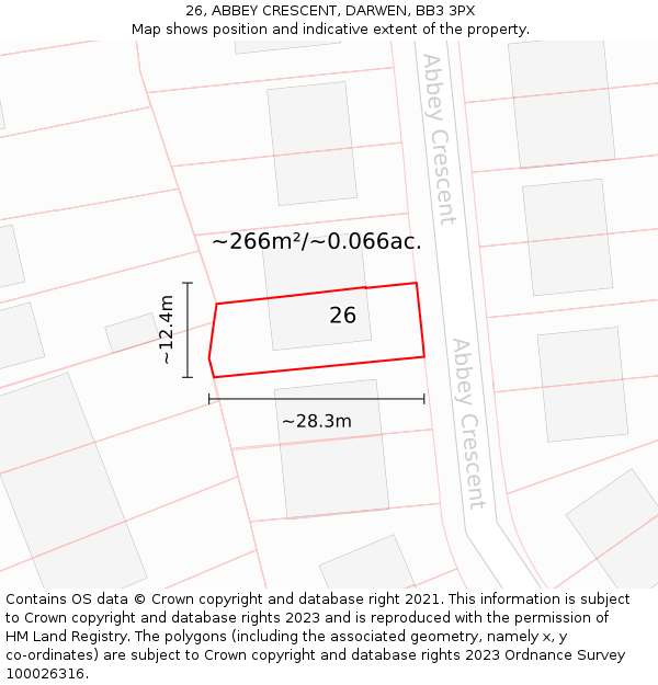 26, ABBEY CRESCENT, DARWEN, BB3 3PX: Plot and title map