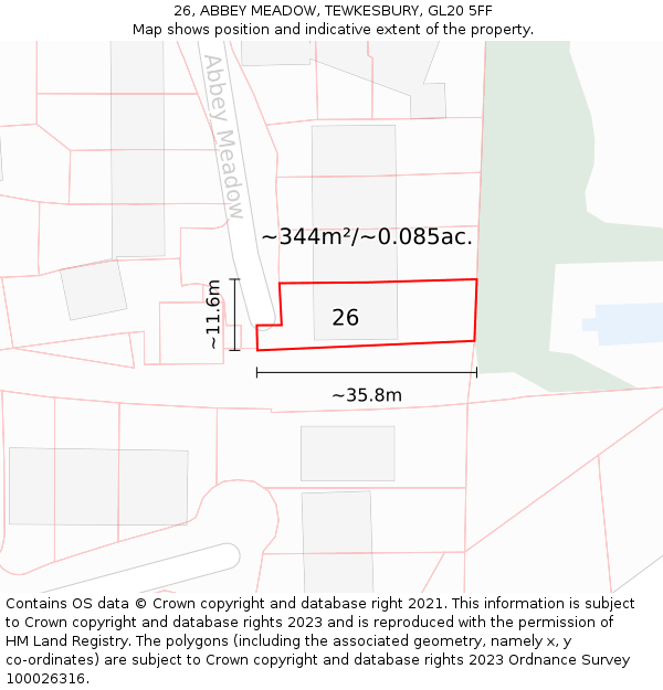 26, ABBEY MEADOW, TEWKESBURY, GL20 5FF: Plot and title map