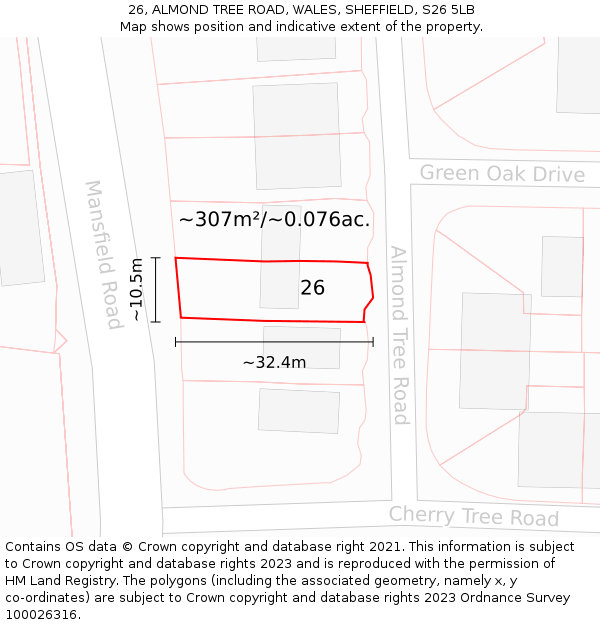 26, ALMOND TREE ROAD, WALES, SHEFFIELD, S26 5LB: Plot and title map