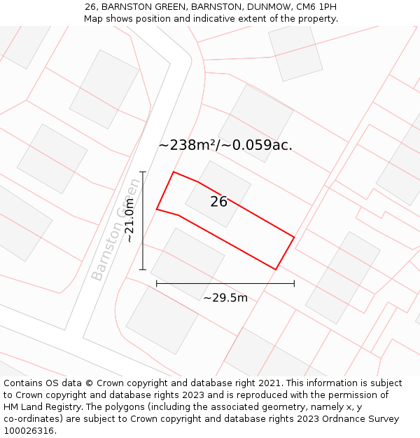 26, BARNSTON GREEN, BARNSTON, DUNMOW, CM6 1PH: Plot and title map