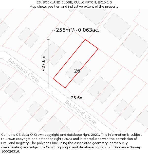 26, BOCKLAND CLOSE, CULLOMPTON, EX15 1JQ: Plot and title map