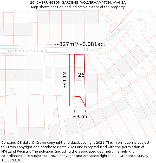26, CHERRINGTON GARDENS, WOLVERHAMPTON, WV6 8AJ: Plot and title map