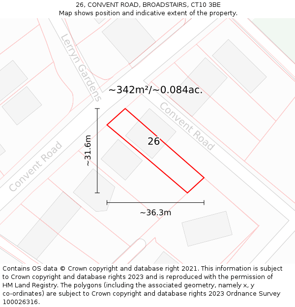 26, CONVENT ROAD, BROADSTAIRS, CT10 3BE: Plot and title map
