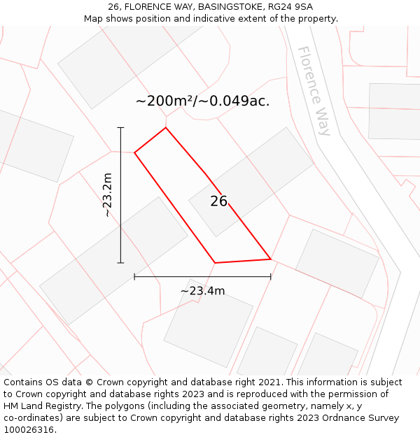 26, FLORENCE WAY, BASINGSTOKE, RG24 9SA: Plot and title map