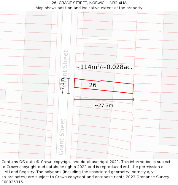 26, GRANT STREET, NORWICH, NR2 4HA: Plot and title map