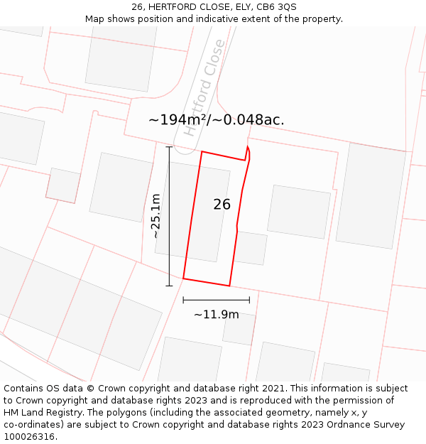 26, HERTFORD CLOSE, ELY, CB6 3QS: Plot and title map