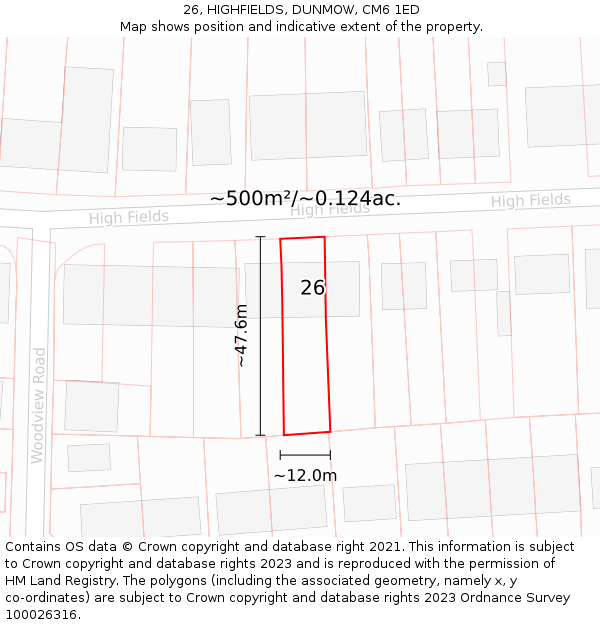 26, HIGHFIELDS, DUNMOW, CM6 1ED: Plot and title map