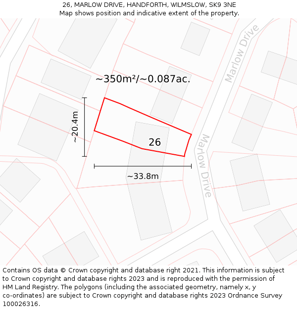 26, MARLOW DRIVE, HANDFORTH, WILMSLOW, SK9 3NE: Plot and title map