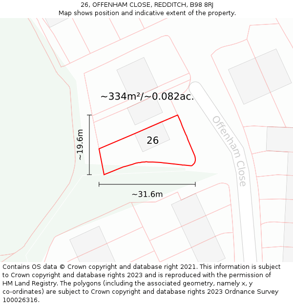 26, OFFENHAM CLOSE, REDDITCH, B98 8RJ: Plot and title map