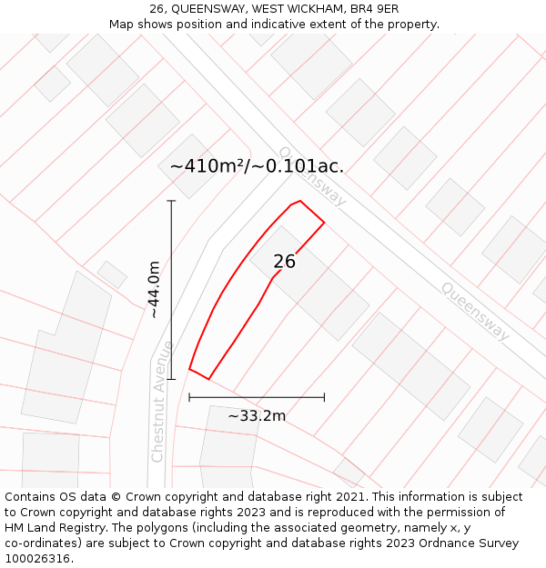 26, QUEENSWAY, WEST WICKHAM, BR4 9ER: Plot and title map