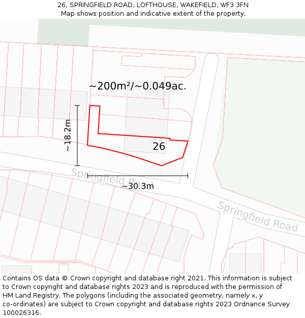 26, SPRINGFIELD ROAD, LOFTHOUSE, WAKEFIELD, WF3 3FN: Plot and title map