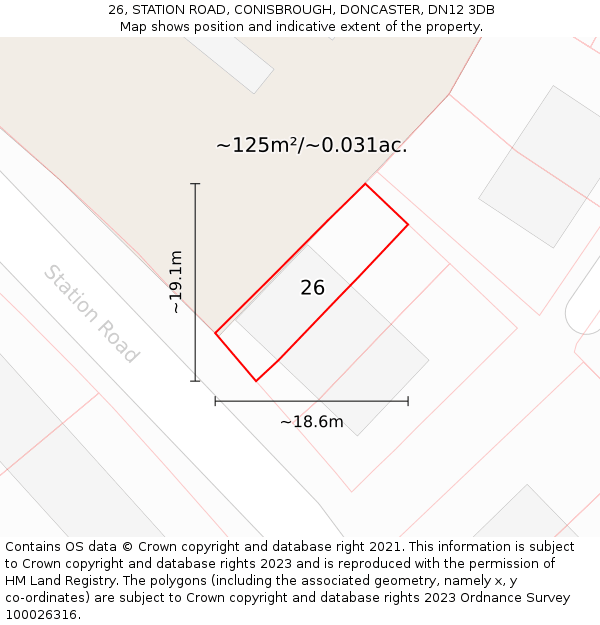 26, STATION ROAD, CONISBROUGH, DONCASTER, DN12 3DB: Plot and title map