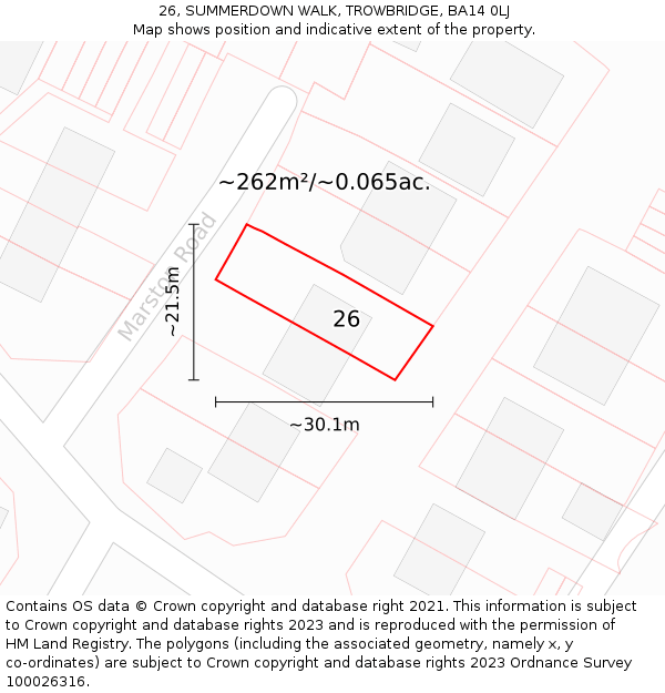 26, SUMMERDOWN WALK, TROWBRIDGE, BA14 0LJ: Plot and title map