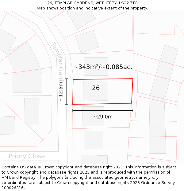 26, TEMPLAR GARDENS, WETHERBY, LS22 7TG: Plot and title map