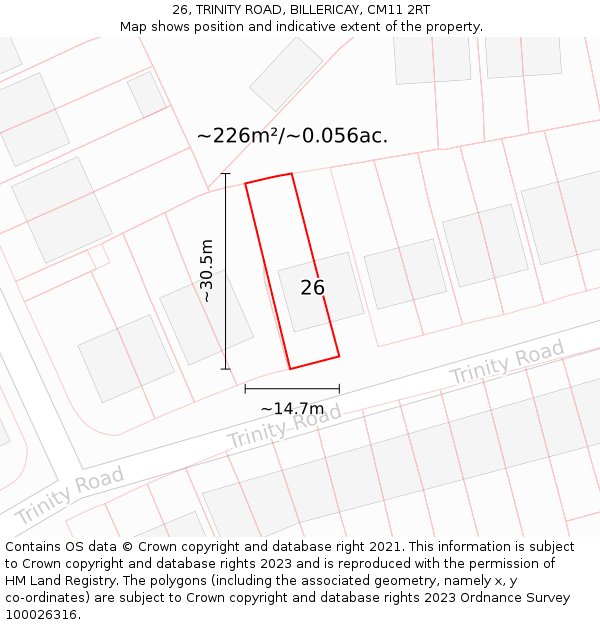 26, TRINITY ROAD, BILLERICAY, CM11 2RT: Plot and title map