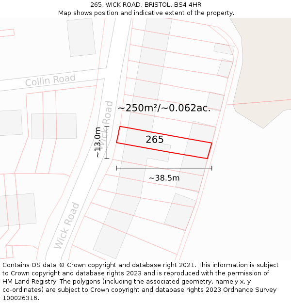 265, WICK ROAD, BRISTOL, BS4 4HR: Plot and title map