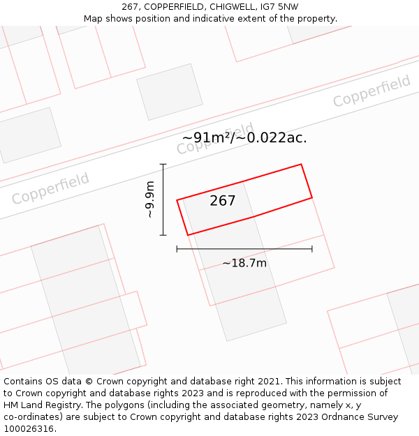 267, COPPERFIELD, CHIGWELL, IG7 5NW: Plot and title map