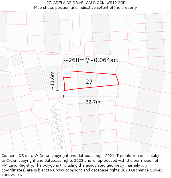 27, ADELAIDE DRIVE, CANNOCK, WS12 2GP: Plot and title map