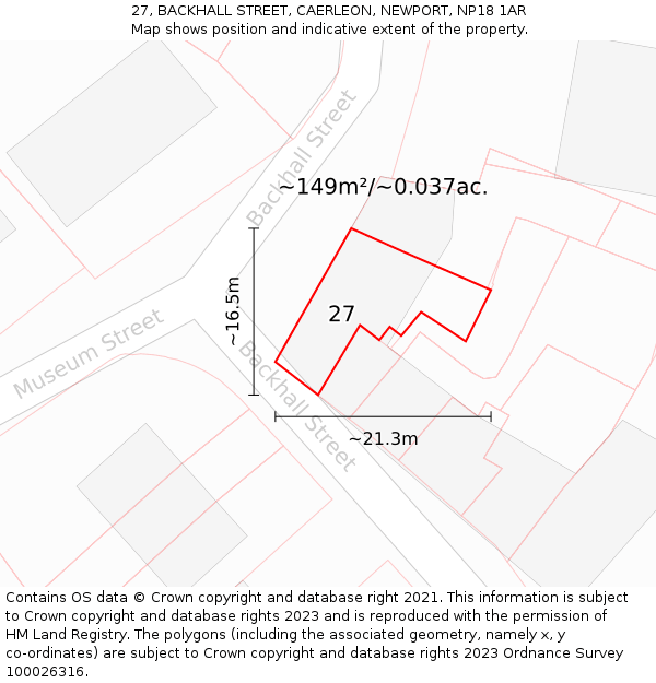 27, BACKHALL STREET, CAERLEON, NEWPORT, NP18 1AR: Plot and title map