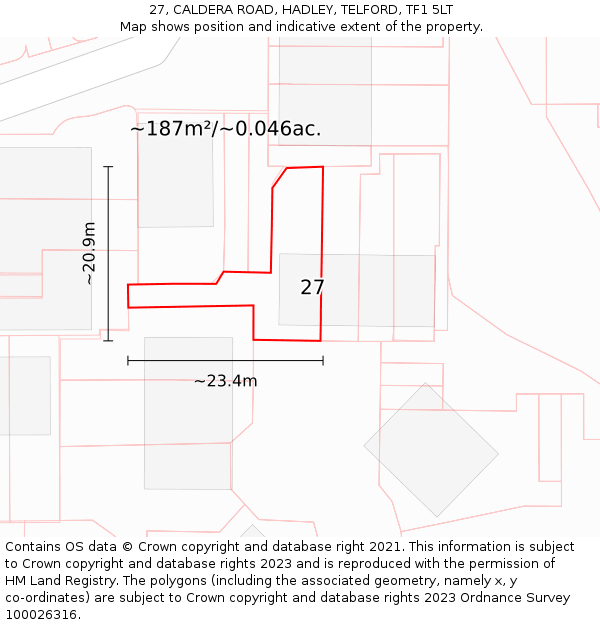 27, CALDERA ROAD, HADLEY, TELFORD, TF1 5LT: Plot and title map