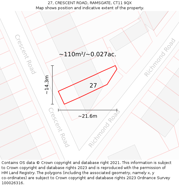 27, CRESCENT ROAD, RAMSGATE, CT11 9QX: Plot and title map