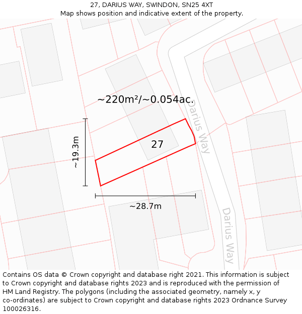 27, DARIUS WAY, SWINDON, SN25 4XT: Plot and title map