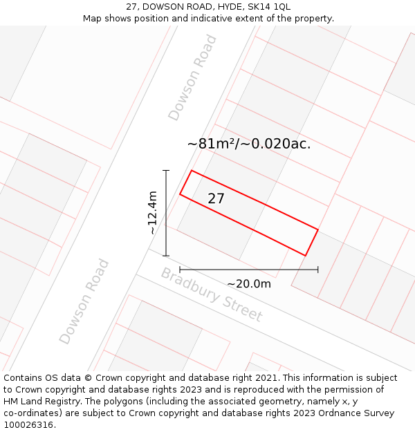 27, DOWSON ROAD, HYDE, SK14 1QL: Plot and title map