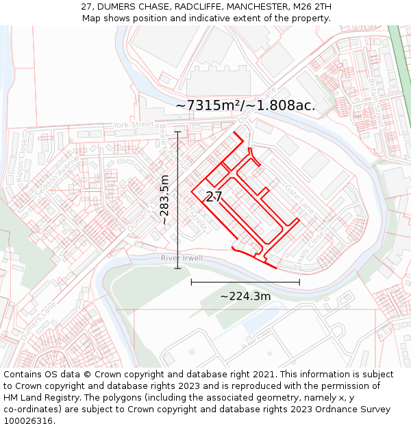 27, DUMERS CHASE, RADCLIFFE, MANCHESTER, M26 2TH: Plot and title map
