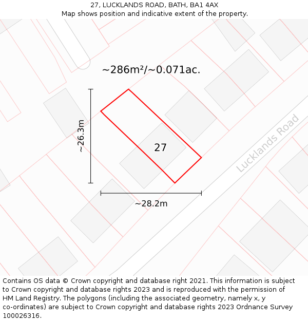 27, LUCKLANDS ROAD, BATH, BA1 4AX: Plot and title map
