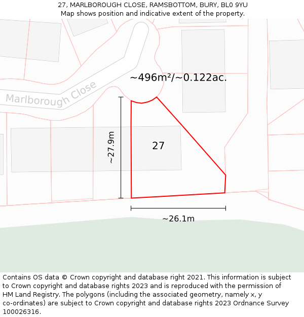 27, MARLBOROUGH CLOSE, RAMSBOTTOM, BURY, BL0 9YU: Plot and title map