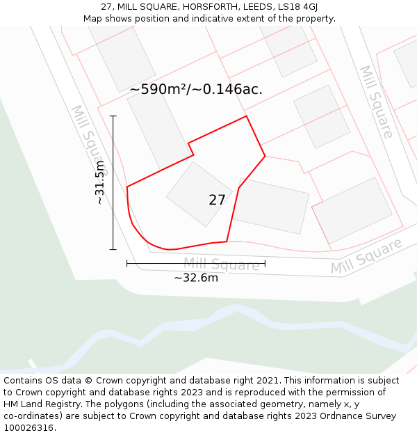 27, MILL SQUARE, HORSFORTH, LEEDS, LS18 4GJ: Plot and title map