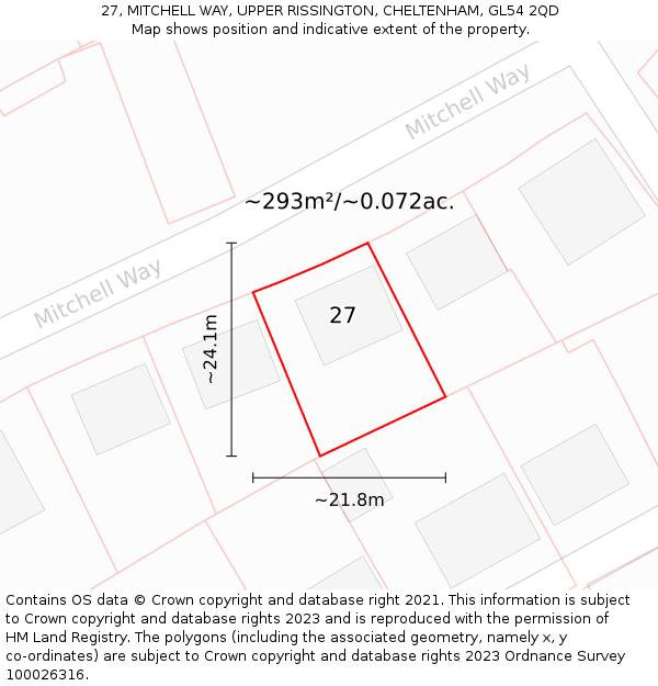 27, MITCHELL WAY, UPPER RISSINGTON, CHELTENHAM, GL54 2QD: Plot and title map