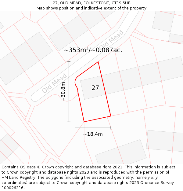 27, OLD MEAD, FOLKESTONE, CT19 5UR: Plot and title map