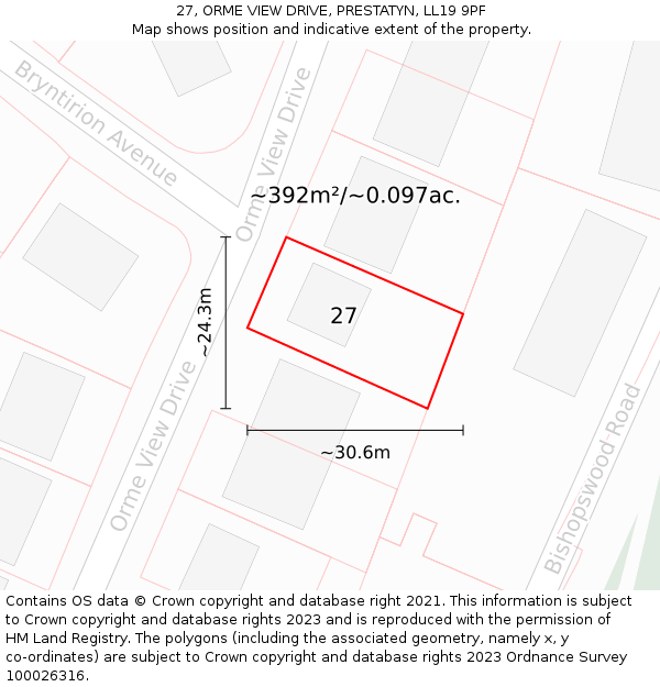 27, ORME VIEW DRIVE, PRESTATYN, LL19 9PF: Plot and title map
