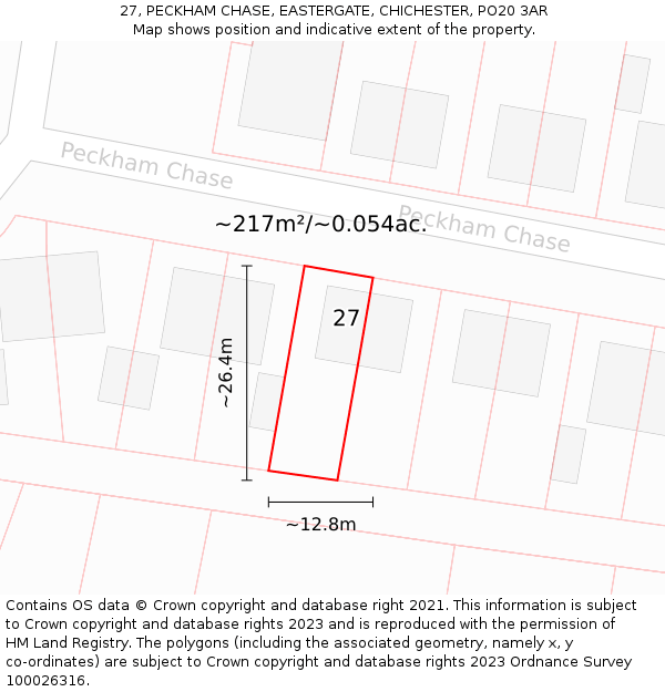 27, PECKHAM CHASE, EASTERGATE, CHICHESTER, PO20 3AR: Plot and title map