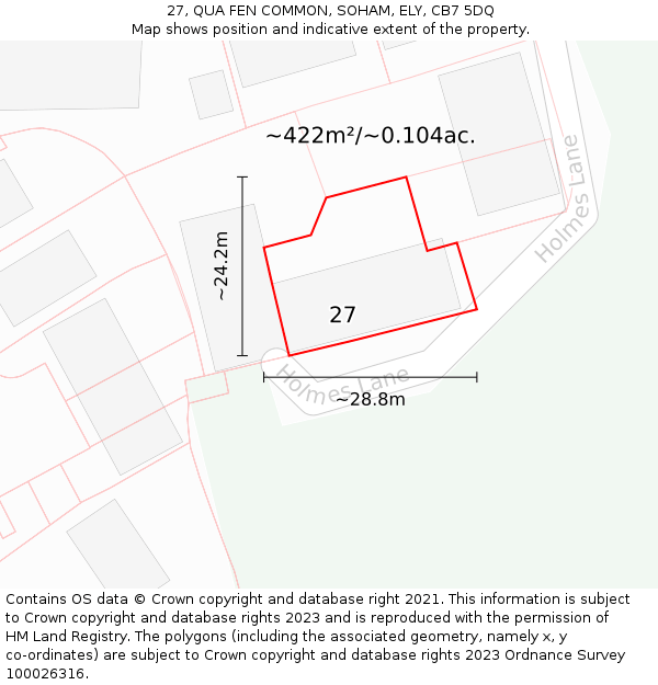 27, QUA FEN COMMON, SOHAM, ELY, CB7 5DQ: Plot and title map