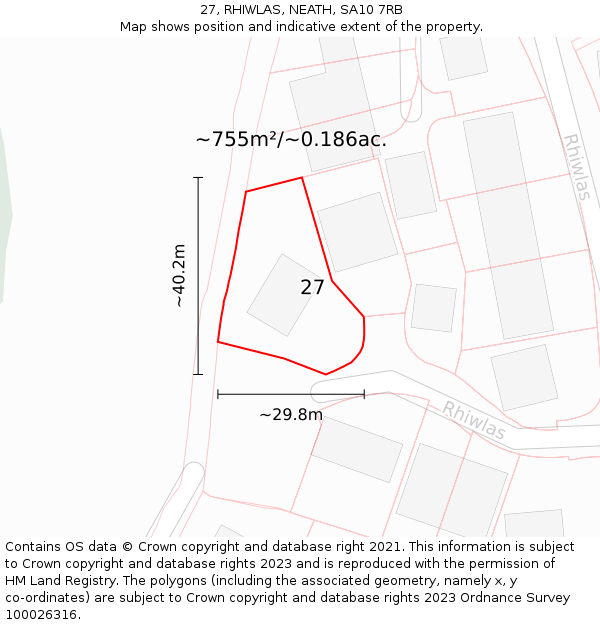 27, RHIWLAS, NEATH, SA10 7RB: Plot and title map