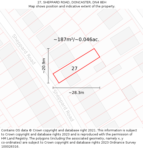 27, SHEPPARD ROAD, DONCASTER, DN4 8EH: Plot and title map