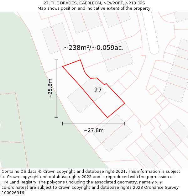 27, THE BRADES, CAERLEON, NEWPORT, NP18 3PS: Plot and title map