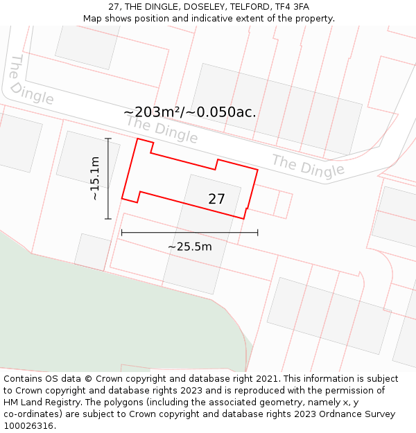 27, THE DINGLE, DOSELEY, TELFORD, TF4 3FA: Plot and title map