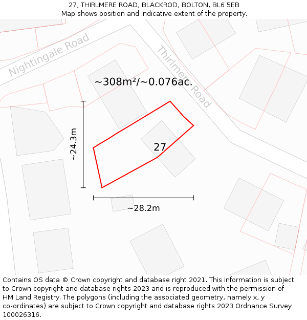 27, THIRLMERE ROAD, BLACKROD, BOLTON, BL6 5EB: Plot and title map